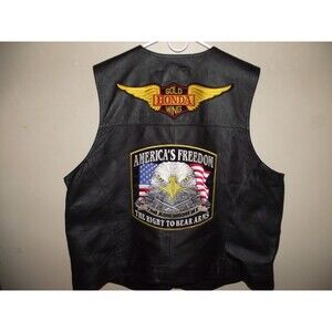 Men Leather Biker Vest Honda Gold Wing 2nd Amendment Eagle USA Patriotic XXL